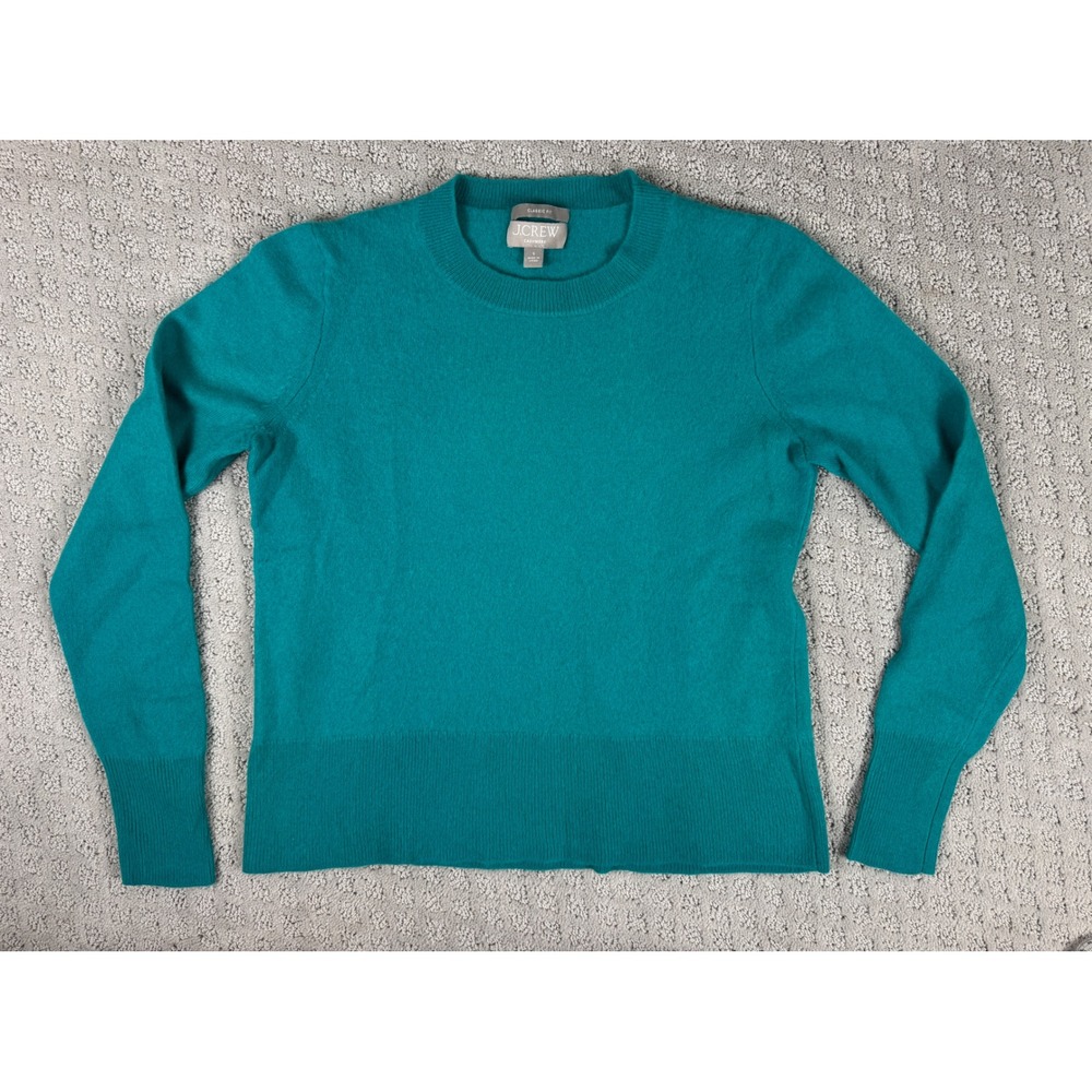 J.Crew Womens Cashmere Crewneck Sweater Teal Green Classic Fit Smalll